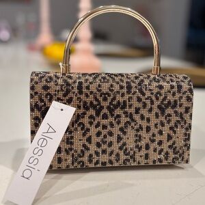 NWT Alessia Bejeweled Leopard Print Women's Evening Bag